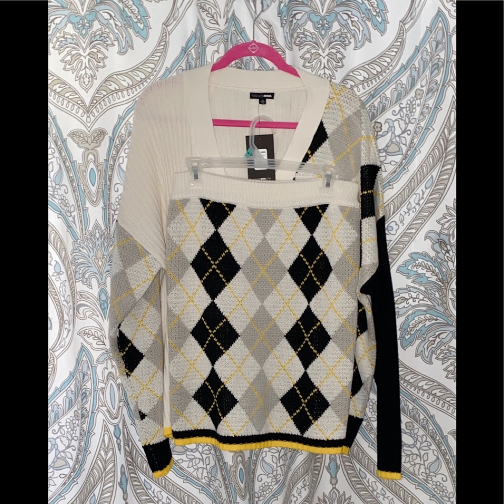 Fashion Nova Smarty Cardigan Sweater Set🖤💛